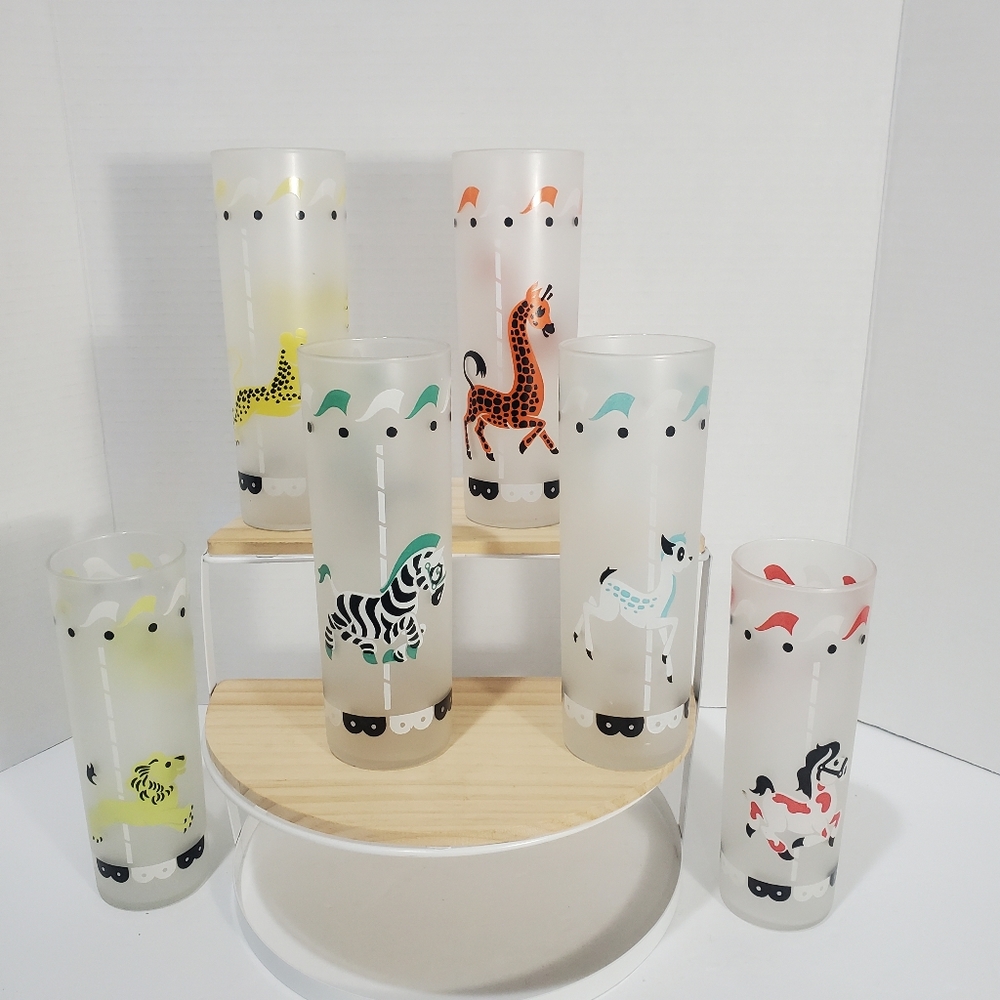 MCM Vintage Libbey Carousel Animal Highball Glasses SET of 6